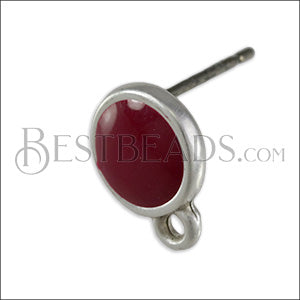 Small Round Earring post SILVER EPOXY - Burgundy - 10 pcs