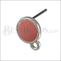 Small Round Earring post SILVER EPOXY - Coral - 10 pcs