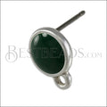Small Round Earring post SILVER EPOXY - Emerald - 10 pcs