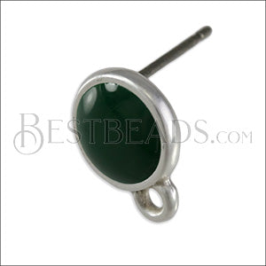 Small Round Earring post SILVER EPOXY - Emerald - 10 pcs