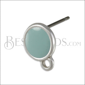 Small Round Earring post SILVER EPOXY - Pale Jade - 10 pcs