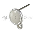 Small Round Earring post SILVER EPOXY - White - 10 pcs