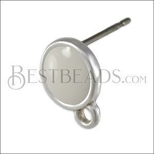 Small Round Earring post SILVER EPOXY - White - 10 pcs