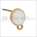 Small Round Earring post GOLD EPOXY - White - 10 pcs