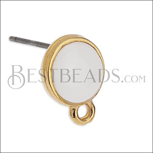 Small Round Earring post GOLD EPOXY - White - 10 pcs
