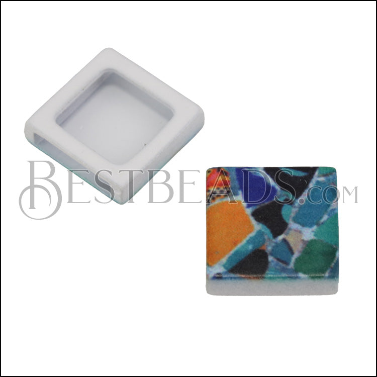 10mm Flat BRIGHT MOSAIC Slider 1 - 10 pcs