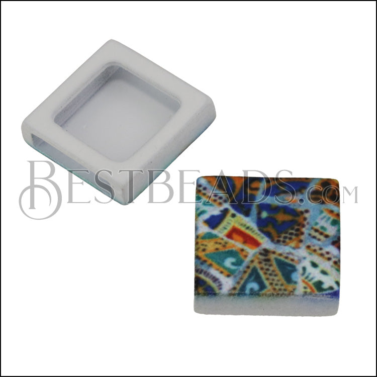 10mm Flat BRIGHT MOSAIC Slider 3 - 10 pcs