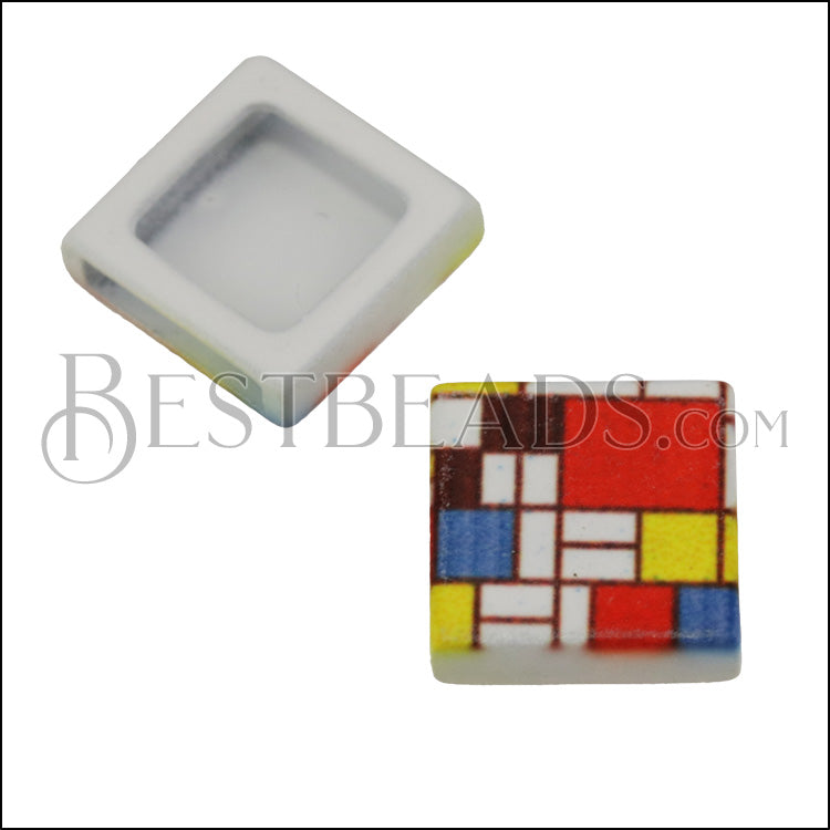 10mm Flat MONDRIAN Printed Slider - 10 pcs