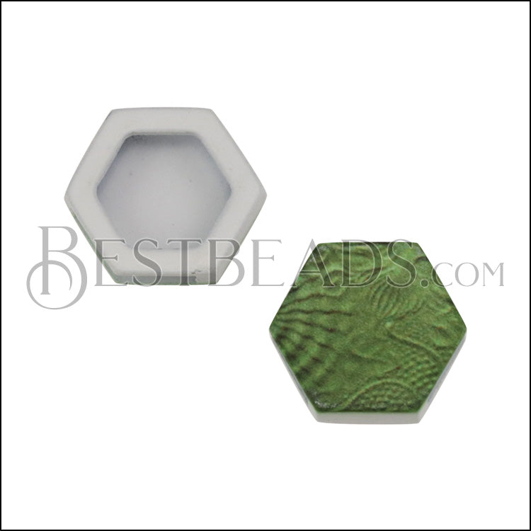 10mm Flat GREEN HEXAGON Printed Slider - 10 pcs