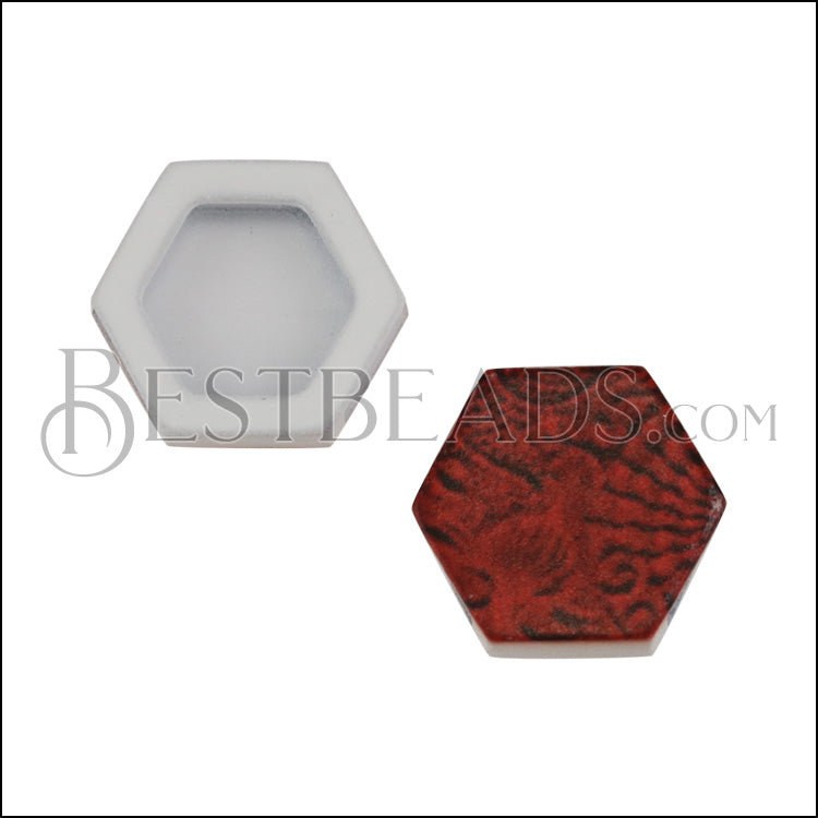 10mm Flat TERRACOTTA HEXAGON Printed Slider - 10 pcs