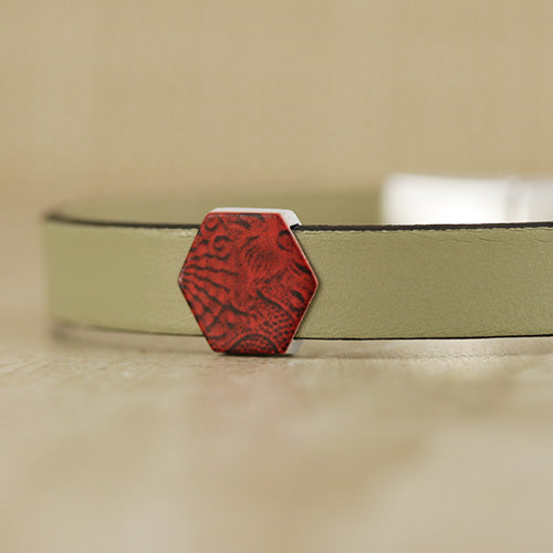 10mm Flat TERRACOTTA HEXAGON Printed Slider - 10 pcs
