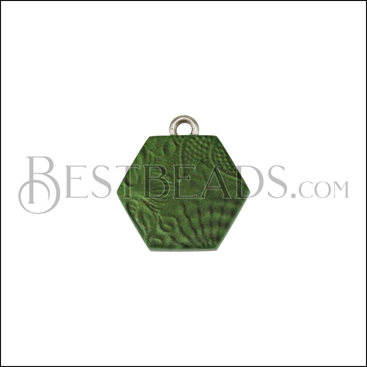 10mm GREEN HEXAGON Printed Charm - 10 pcs