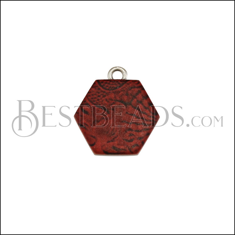 10mm TERRACOTTA HEXAGON Printed Charm - 10 pcs