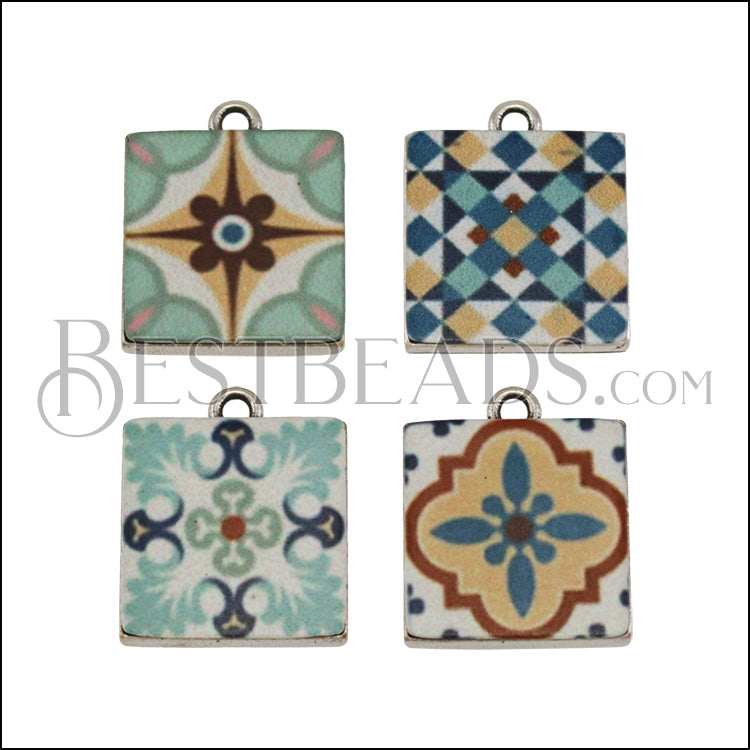15mm BLUE TILE Charm 4 - 10 pcs