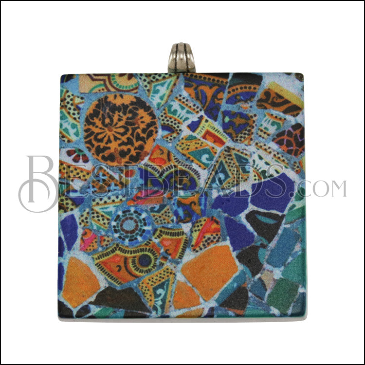 40mm BRIGHT MOSAIC Printed Pendant - 2 pcs