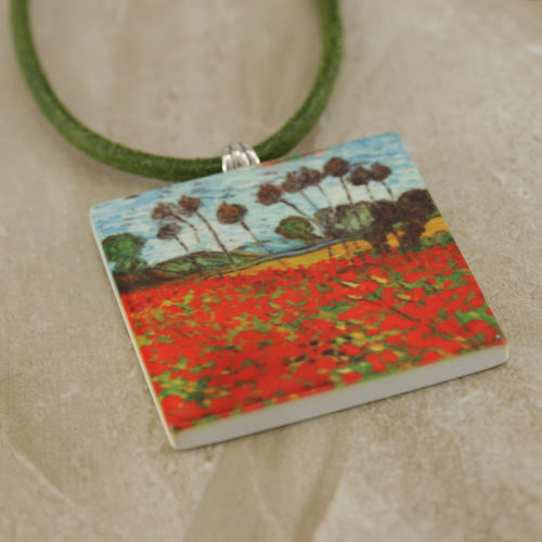 40mm POPPIES Printed Pendant - 2 pcs