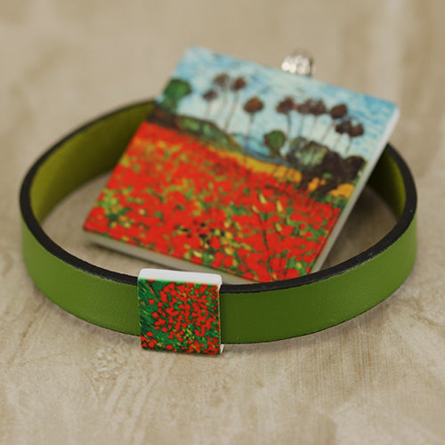 40mm POPPIES Printed Pendant - 2 pcs