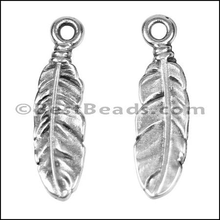 SMALL FEATHER euro charm ANT SILVER - 10 pcs