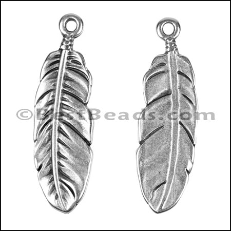 LARGE FEATHER euro charm ANT SILVER - 10 pcs