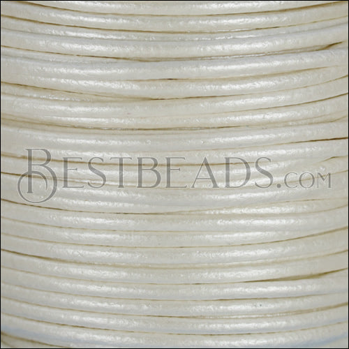 2mm round Euro leather METALLIC WHITE - 25m SPOOL