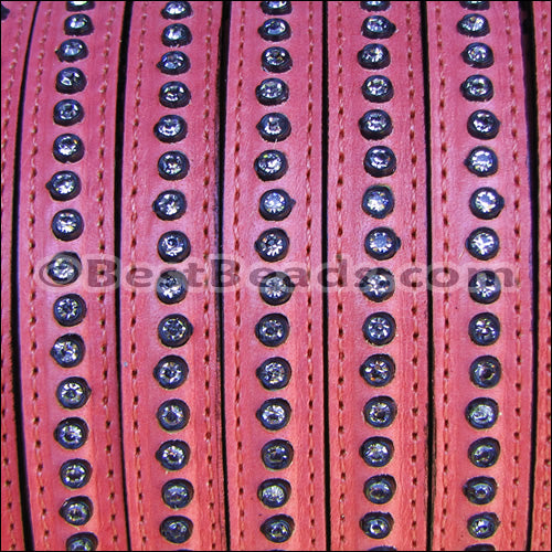 10mm flat CRYSTAL leather PINK - 1 meter