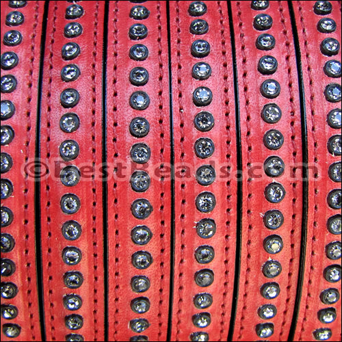 10mm flat CRYSTAL leather RED - 1 meter