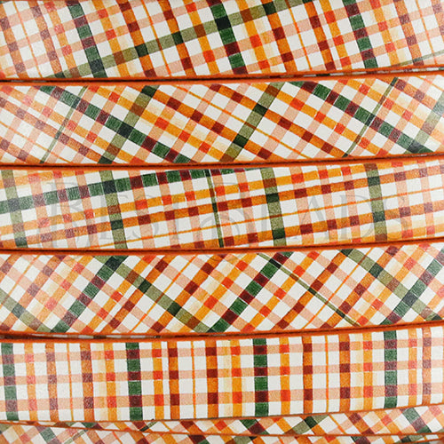 10mm flat EURO PRINTED leather WHITE/GREEN PLAID - meter