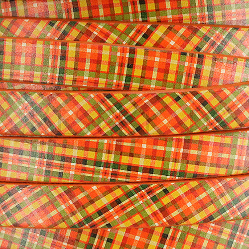 10mm flat EURO PRINTED leather YELLOW/ORANGE PLAID - meter