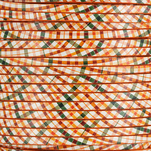3mm flat EURO PRINTED leather WHITE/GREEN PLAID - meter
