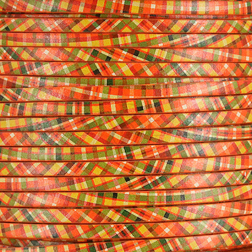 3mm flat EURO PRINTED leather YELLOW/ORANGE PLAID - meter