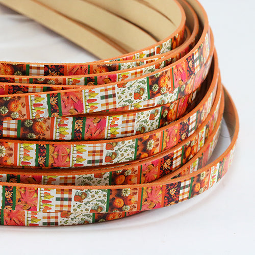 10mm flat EURO PRINTED leather PUMPKIN PATCH - meter strip