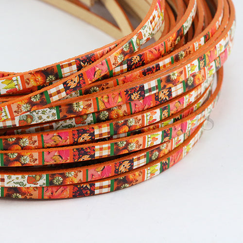 5mm flat EURO PRINTED leather PUMPKIN PATCH - meter strip