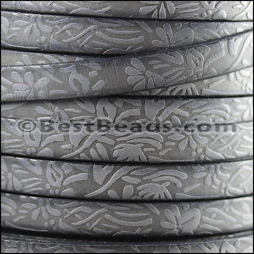 10mm flat IMPRINTED FLORAL leather LIGHT GREY - meter