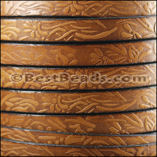 10mm flat IMPRINTED FLORAL leather TOBACCO - meter