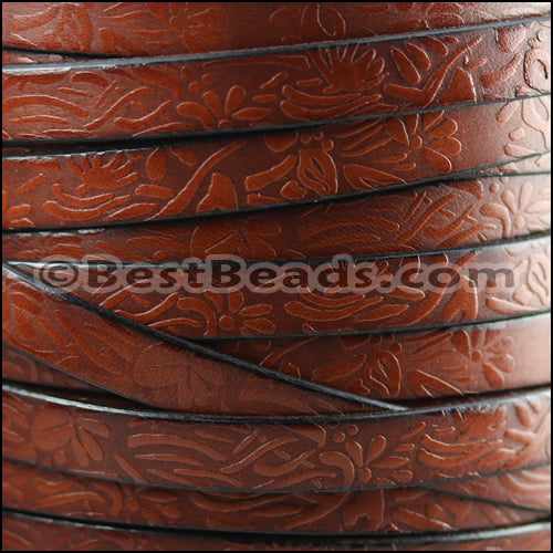 10mm flat IMPRINTED FLORAL leather BROWN - meter