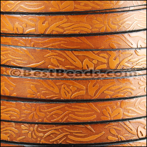 10mm flat IMPRINTED FLORAL leather BURNT ORANGE - meter
