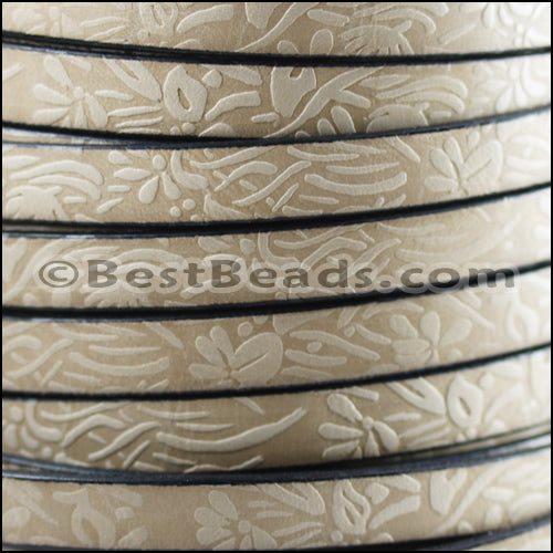 10mm flat IMPRINTED FLORAL leather BEIGE - meter