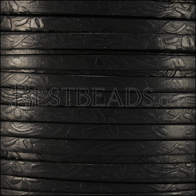 5mm flat IMPRINTED FLORAL leather BLACK - meter