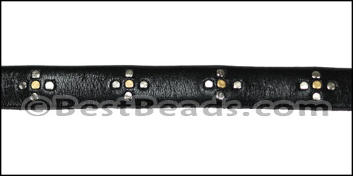 10mm flat ITALIAN STUDDED leather STYLE 2 BLACK - 1 meter