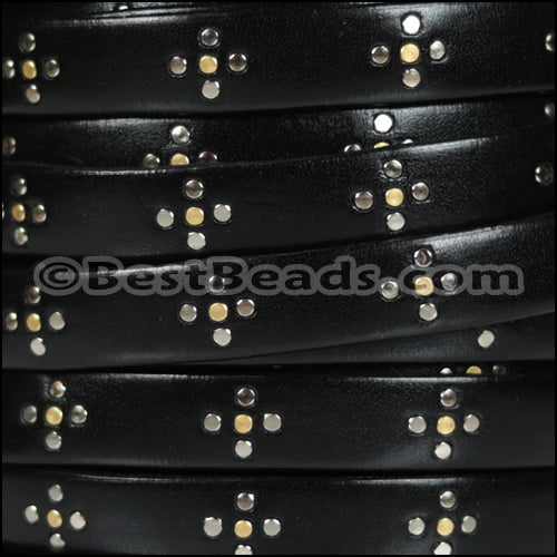 10mm flat ITALIAN STUDDED leather STYLE 2 BLACK - 1 meter