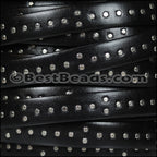 10mm flat ITALIAN STUDDED leather STYLE 3 BLACK - 1 meter