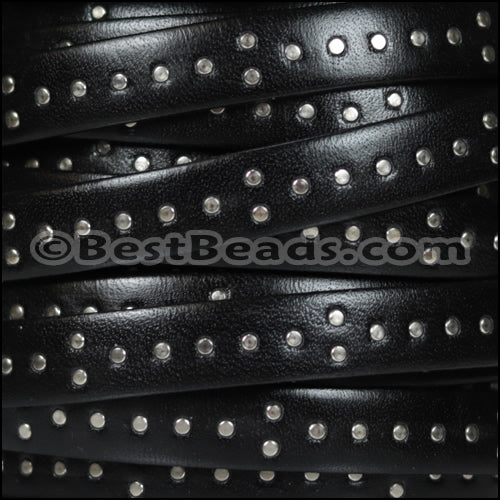 10mm flat ITALIAN STUDDED leather STYLE 3 BLACK - 1 meter