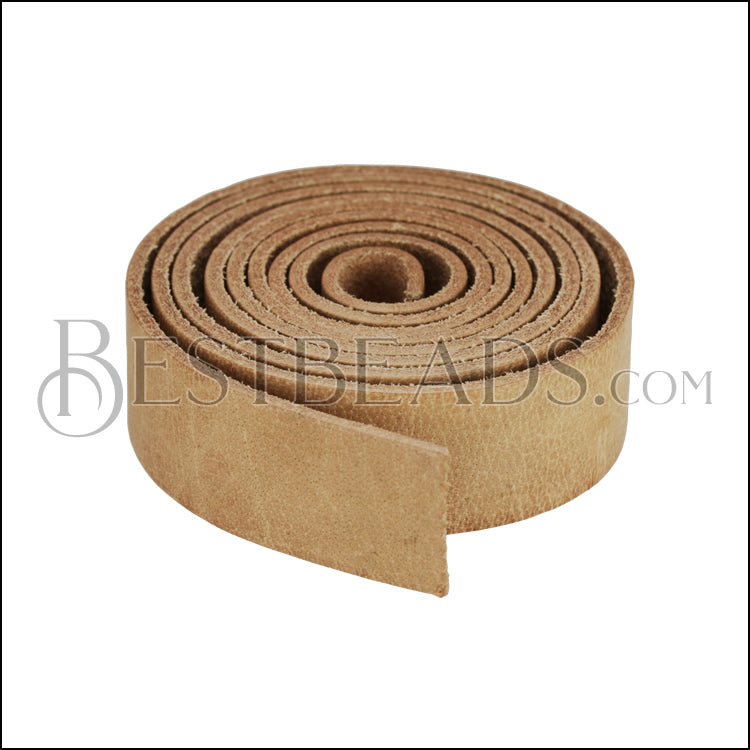 20mm flat INDIAN Leather Cord NATURAL - 1m strip
