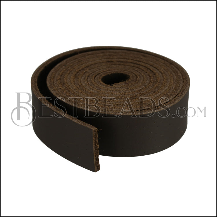 20mm flat INDIAN Leather Cord DARK BROWN - 1m strip
