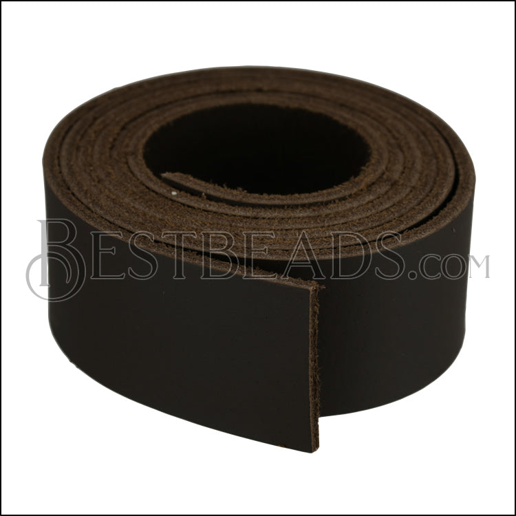 30mm flat INDIAN Leather Cord DARK BROWN - 1m strip