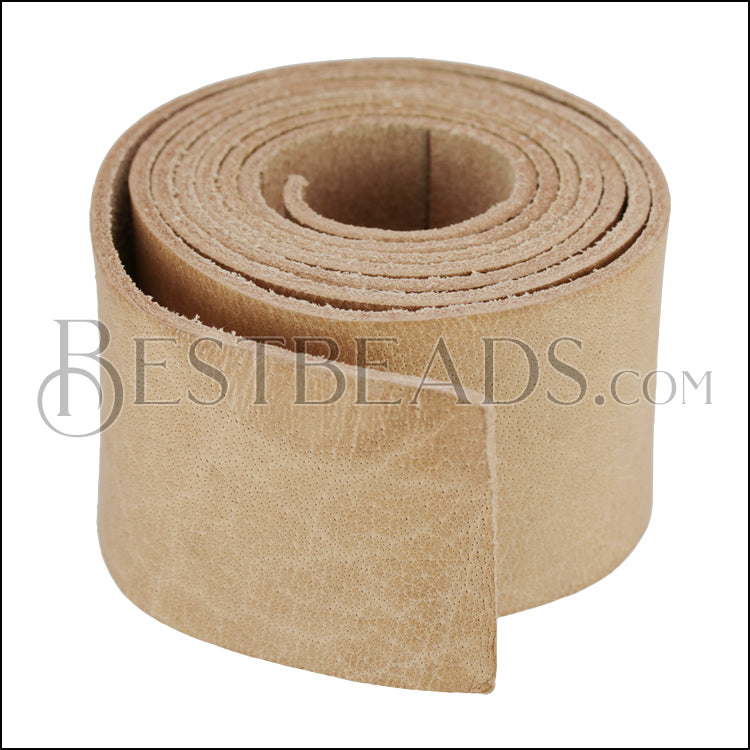40mm flat INDIAN Leather Cord NATURAL - 1m strip
