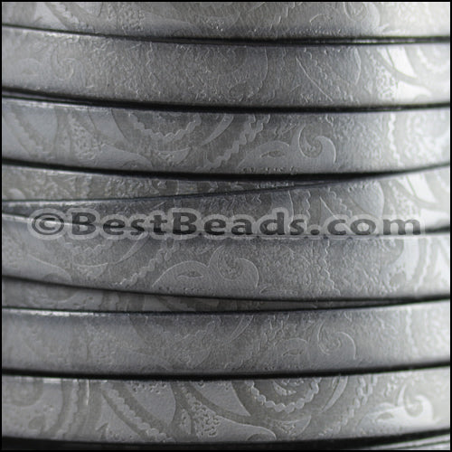 10mm flat IMPRINTED PAISLEY leather LIGHT GREY - meter