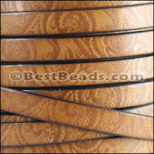 10mm flat IMPRINTED PAISLEY leather TOBACCO - meter