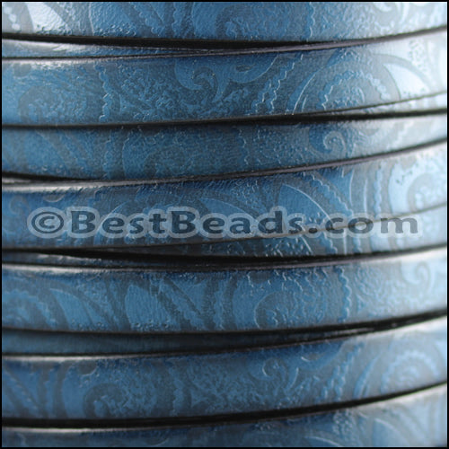 10mm flat IMPRINTED PAISLEY leather BLUE - meter