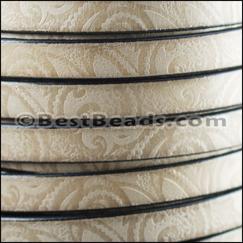 10mm flat IMPRINTED PAISLEY leather BEIGE - meter